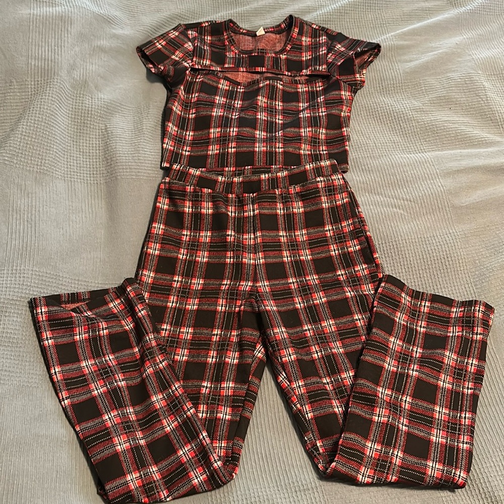 BP. outfit w/ pants and top. Red and black plaid.